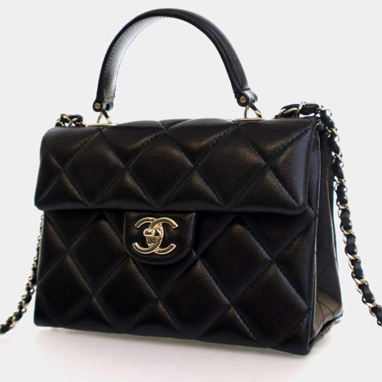 Pre Owned Chanel Mini Black Caviar Retro Twist Top Handle Bag