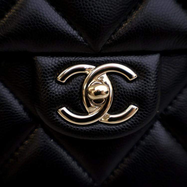 Pre Owned Chanel Mini Black Caviar Retro Twist Top Handle Bag