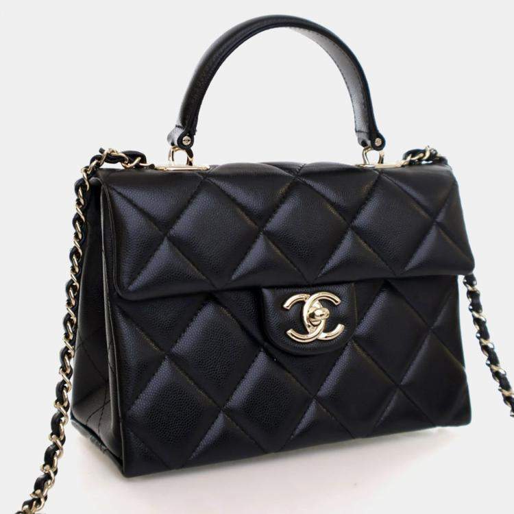 Pre Owned Chanel Mini Black Caviar Retro Twist Top Handle Bag