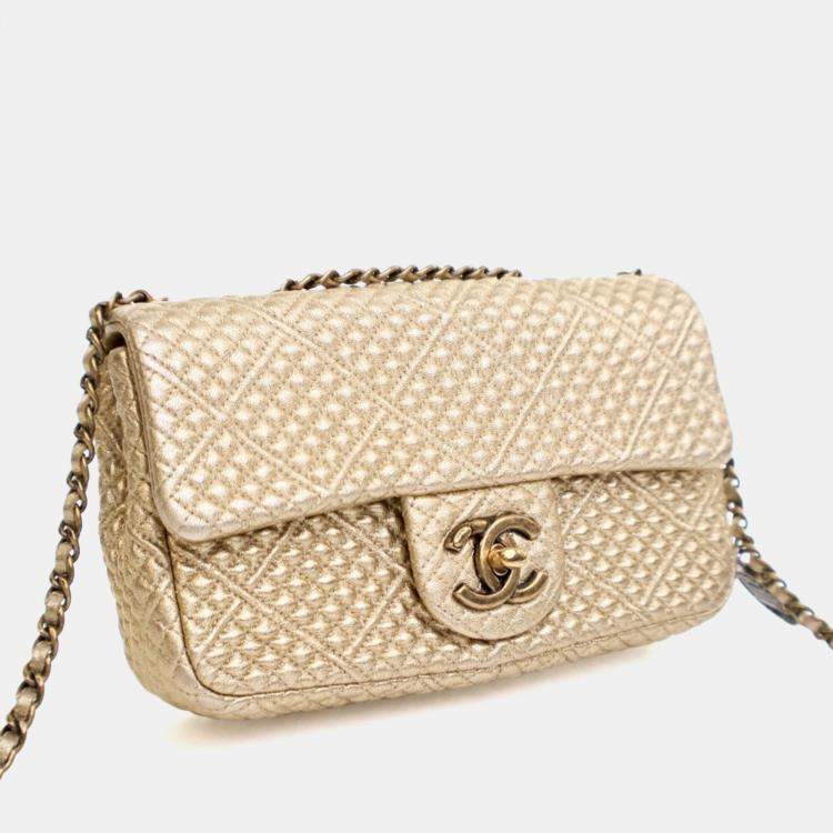 Pre Owned Chanel Small Gold Lambskin Coin Flap Bag