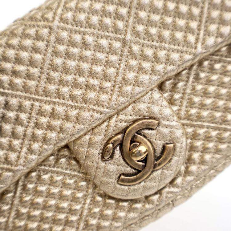 Pre Owned Chanel Small Gold Lambskin Coin Flap Bag