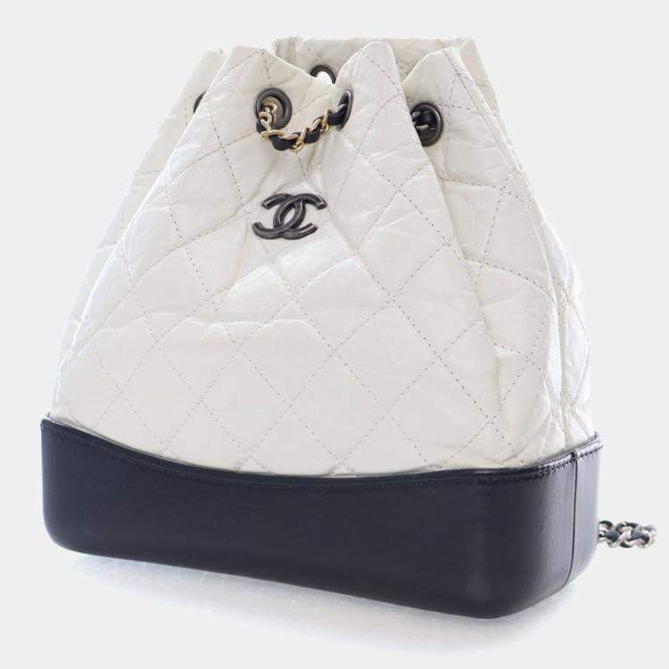 Pre Owned Chanel Small Aged Black/White Calfskin Gabrielle Backpack