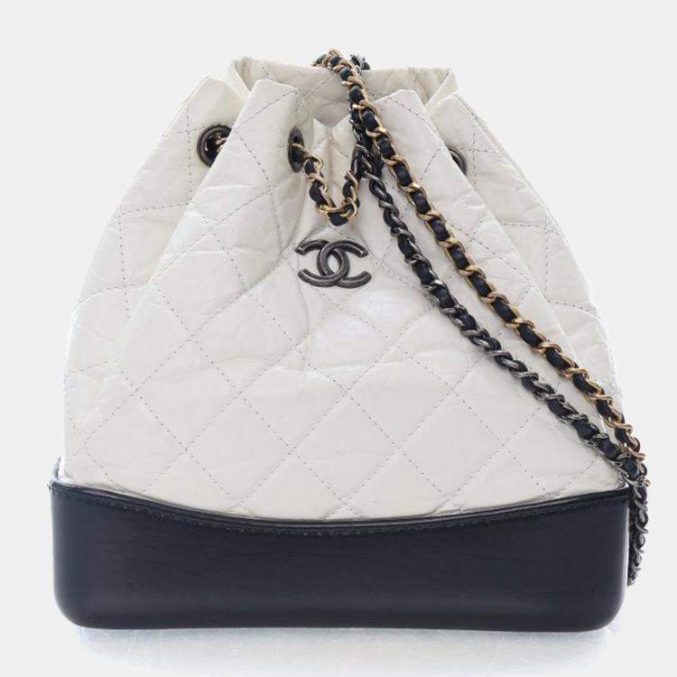 Pre Owned Chanel Small Aged Black/White Calfskin Gabrielle Backpack