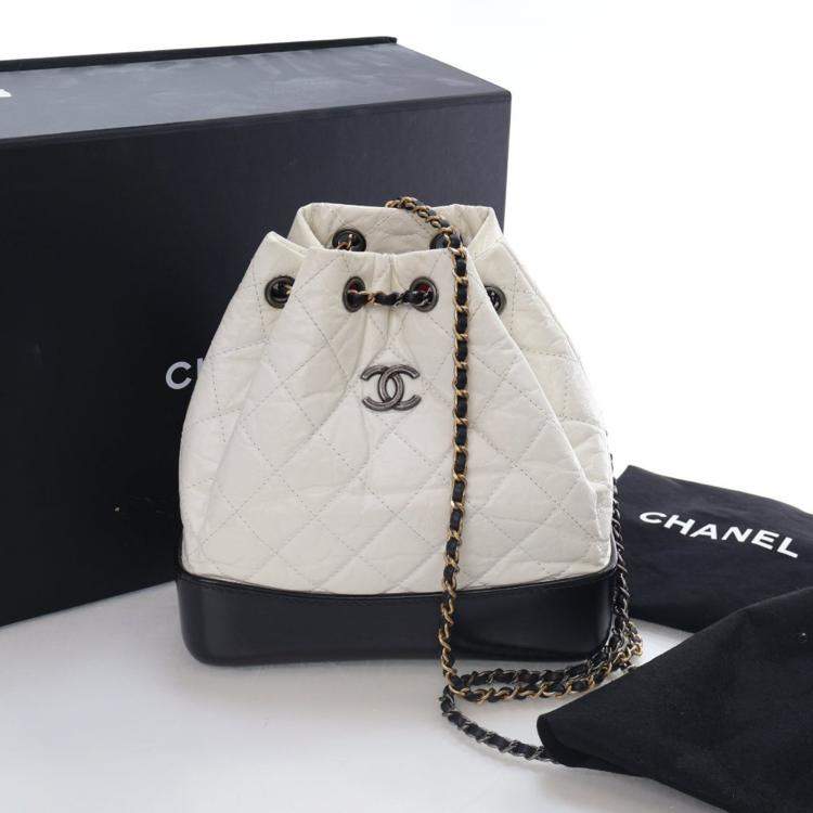 Pre Owned Chanel Small Aged Black/White Calfskin Gabrielle Backpack