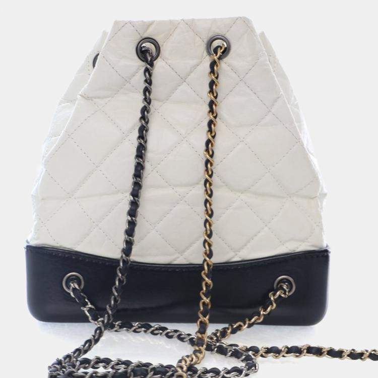 Pre Owned Chanel Small Aged Black/White Calfskin Gabrielle Backpack