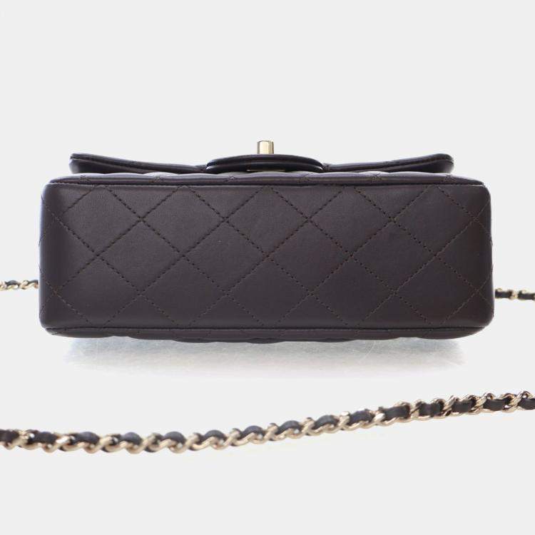 Pre Owned Chanel Mini Brown Lambskin Rectangular Top Handle Classic Flap Bag
