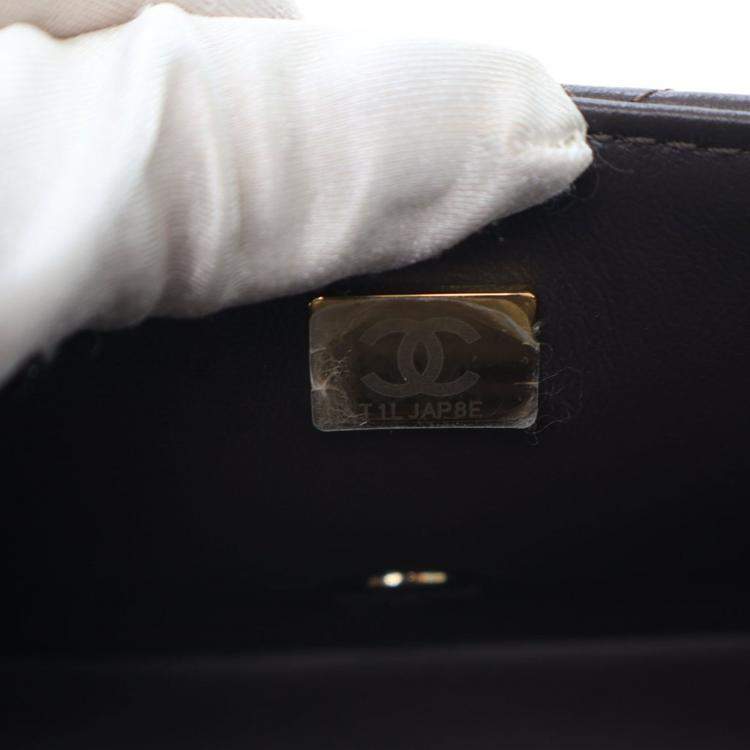 Pre Owned Chanel Mini Brown Lambskin Rectangular Top Handle Classic Flap Bag