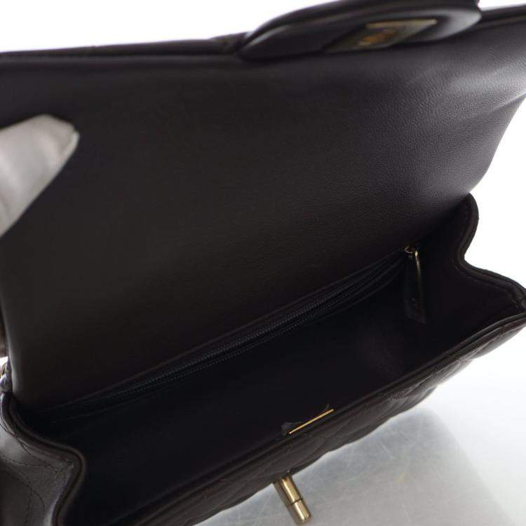 Pre Owned Chanel Mini Brown Lambskin Rectangular Top Handle Classic Flap Bag