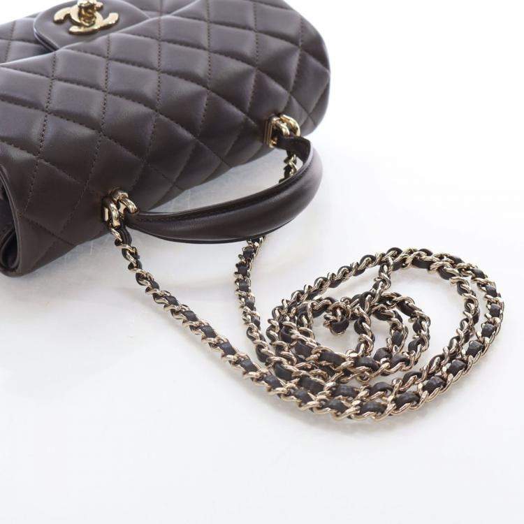 Pre Owned Chanel Mini Brown Lambskin Rectangular Top Handle Classic Flap Bag