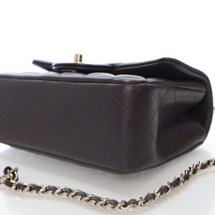 Pre Owned Chanel Mini Brown Lambskin Rectangular Top Handle Classic Flap Bag