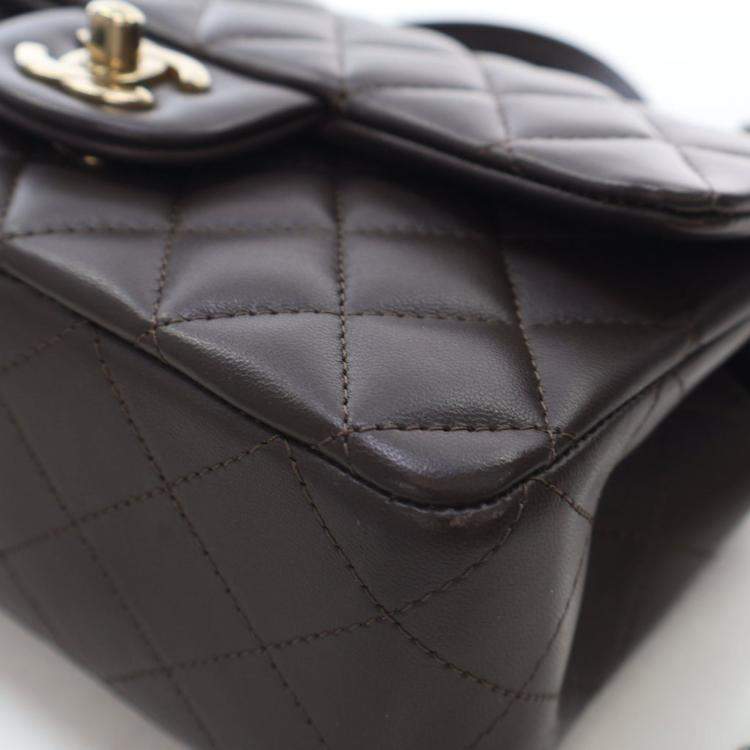 Pre Owned Chanel Mini Brown Lambskin Rectangular Top Handle Classic Flap Bag
