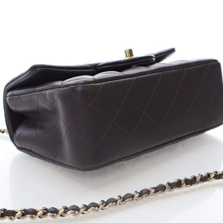 Pre Owned Chanel Mini Brown Lambskin Rectangular Top Handle Classic Flap Bag
