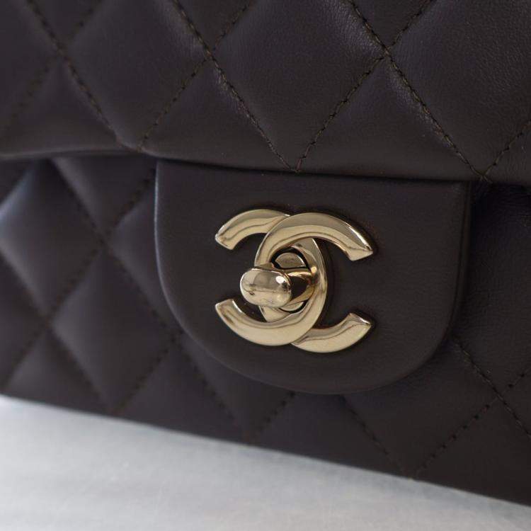 Pre Owned Chanel Mini Brown Lambskin Rectangular Top Handle Classic Flap Bag