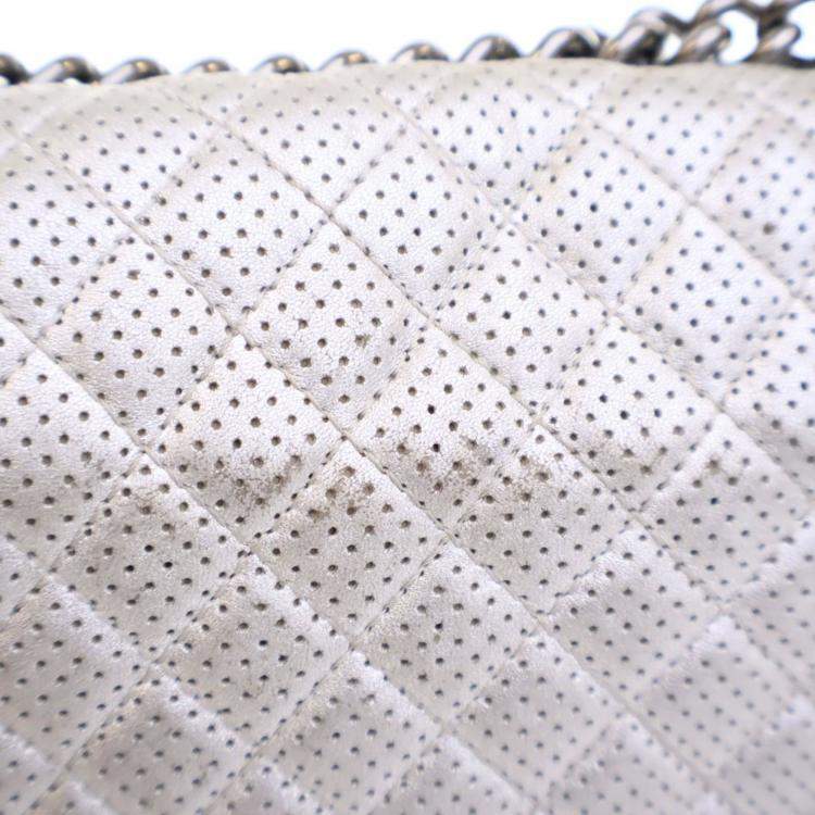 Pre Owned Chanel Medium Silver Lambskin Perforated Boy Bag