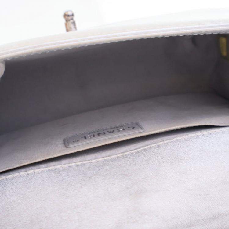 Pre Owned Chanel Medium Silver Lambskin Perforated Boy Bag