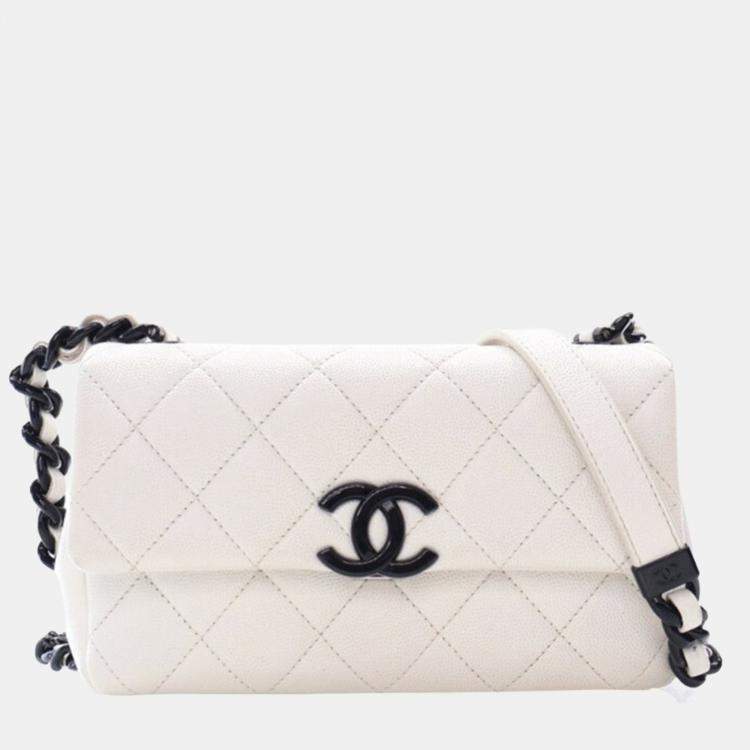 Pre Owned Chanel Small White Caviar My Everything Flap Bag