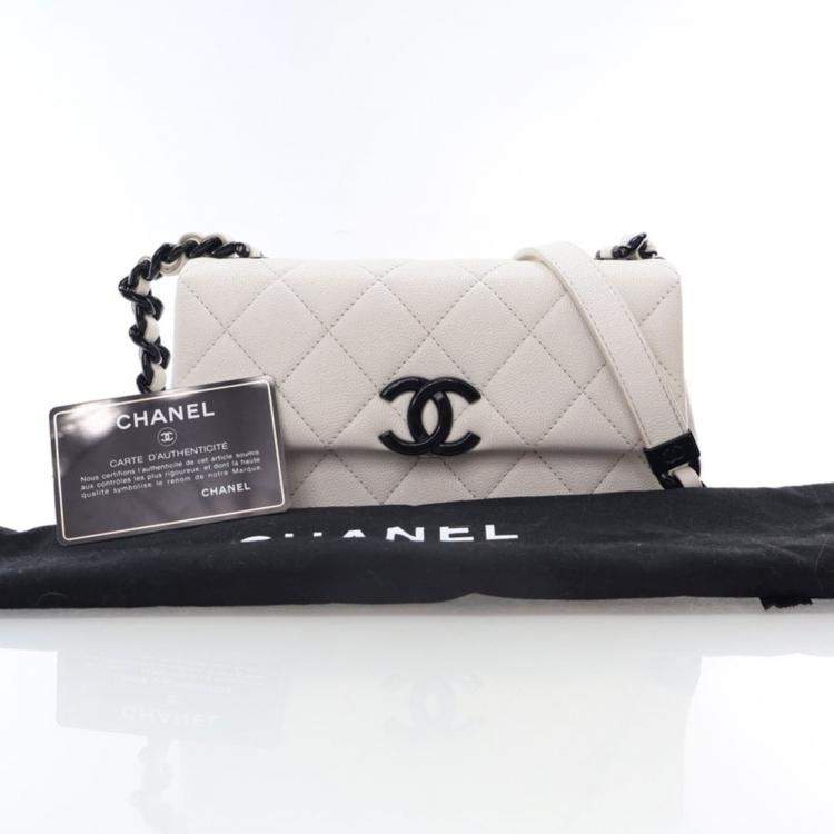Pre Owned Chanel Small White Caviar My Everything Flap Bag