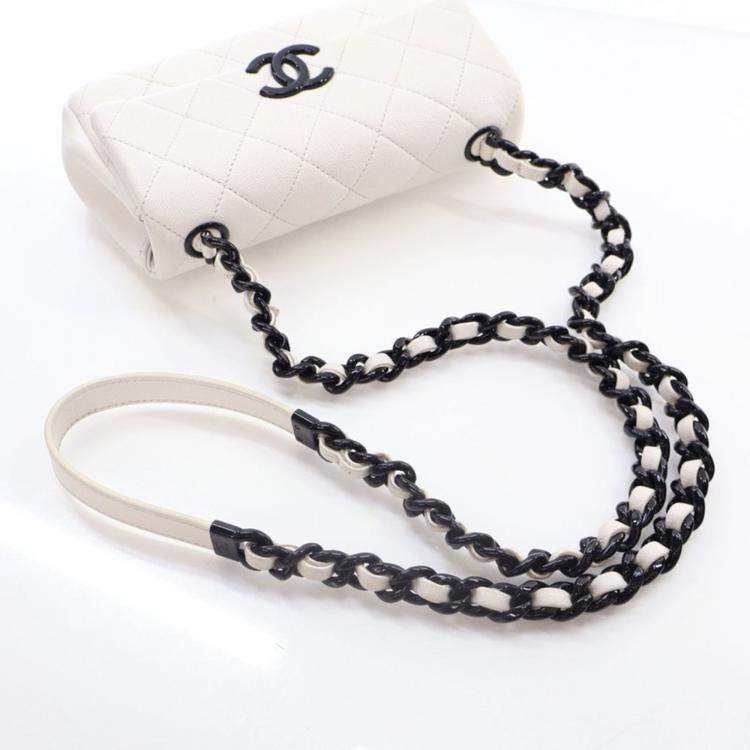 Pre Owned Chanel Small White Caviar My Everything Flap Bag