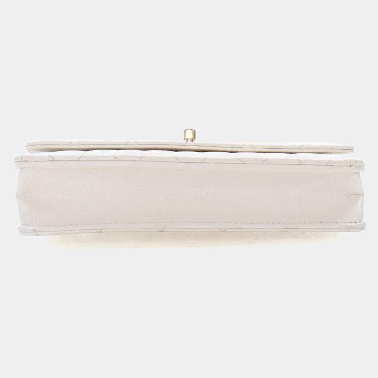 Pre Owned Chanel White Caviar Twist Your Buttons Wallet On Chain (WOC)