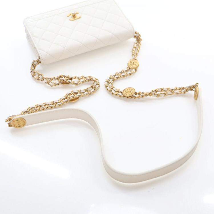Pre Owned Chanel White Caviar Twist Your Buttons Wallet On Chain (WOC)