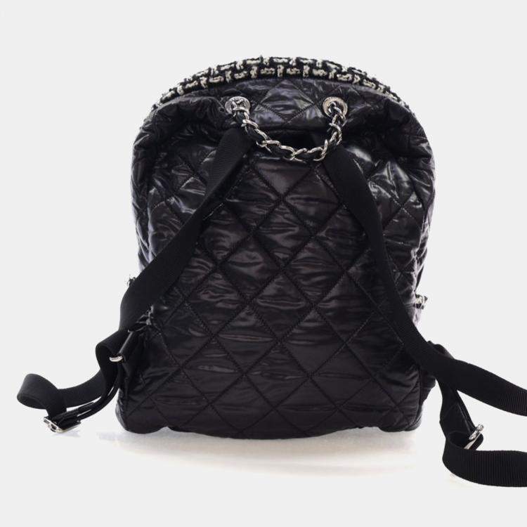 Pre Owned Chanel Black Nylon Tweed Backpack