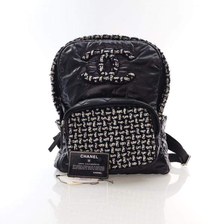 Pre Owned Chanel Black Nylon Tweed Backpack