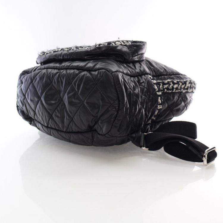 Pre Owned Chanel Black Nylon Tweed Backpack