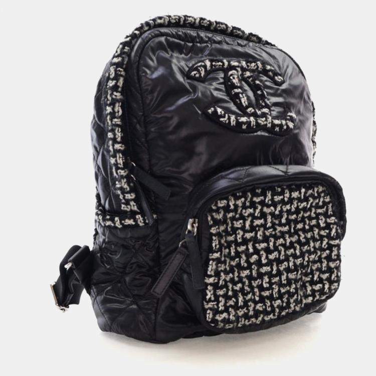Pre Owned Chanel Black Nylon Tweed Backpack