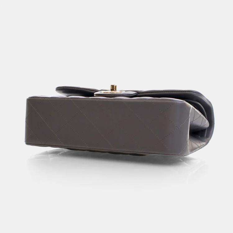 Pre Owned Chanel Small Grey Lambskin Classic Double Flap Bag