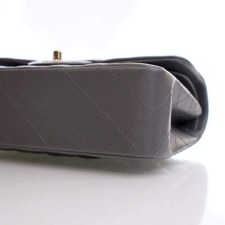 Pre Owned Chanel Small Grey Lambskin Classic Double Flap Bag