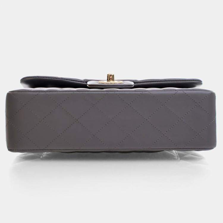 Pre Owned Chanel Small Grey Lambskin Classic Double Flap Bag