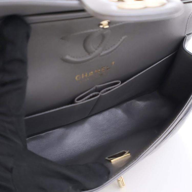 Pre Owned Chanel Small Grey Lambskin Classic Double Flap Bag