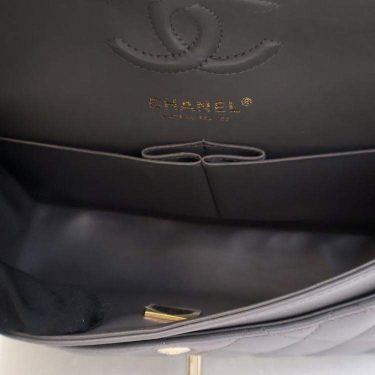 Pre Owned Chanel Small Grey Lambskin Classic Double Flap Bag