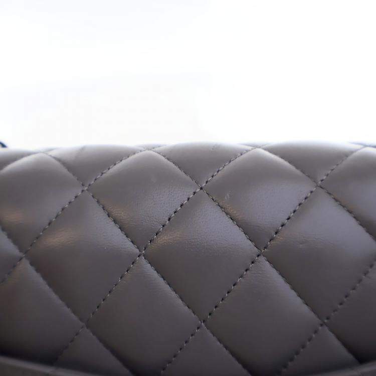 Pre Owned Chanel Small Grey Lambskin Classic Double Flap Bag