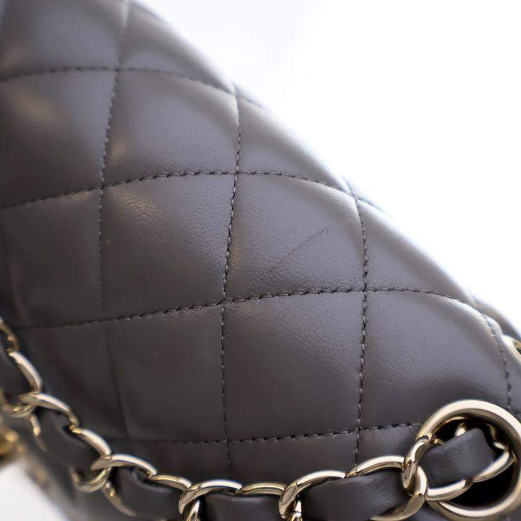 Pre Owned Chanel Small Grey Lambskin Classic Double Flap Bag