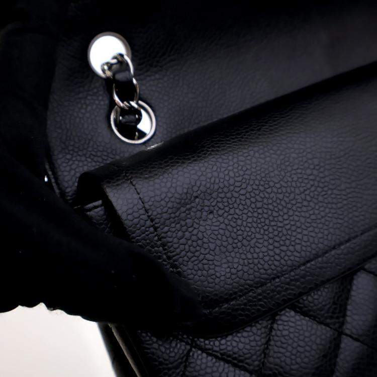 Pre Owned Chanel Medium Black Caviar Classic Double Flap Bag