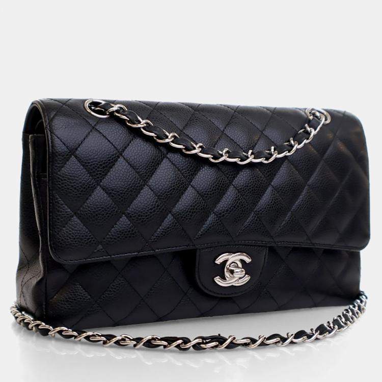 Pre Owned Chanel Medium Black Caviar Classic Double Flap Bag