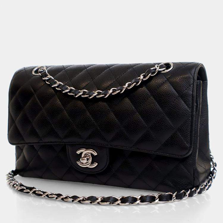 Pre Owned Chanel Medium Black Caviar Classic Double Flap Bag