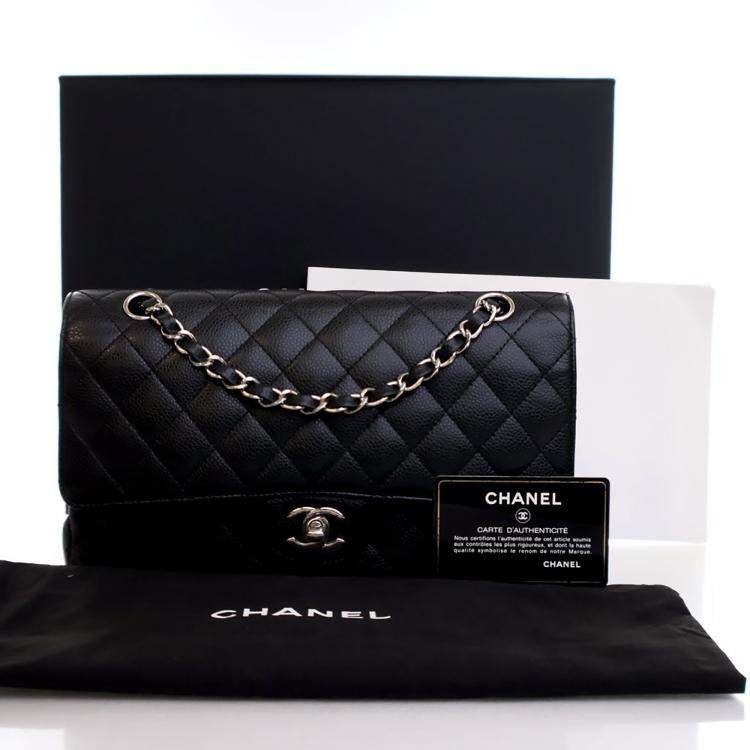 Pre Owned Chanel Medium Black Caviar Classic Double Flap Bag