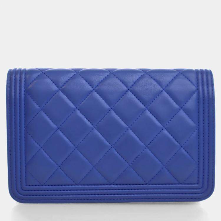 Pre Owned Chanel Blue Lambskin Boy Wallet on Chain (WOC)
