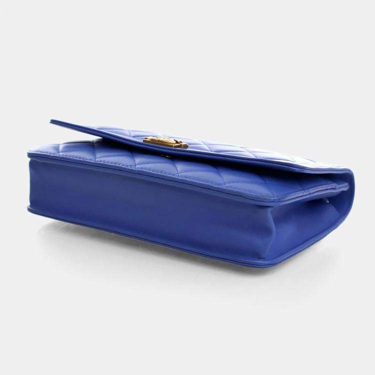 Pre Owned Chanel Blue Lambskin Boy Wallet on Chain (WOC)