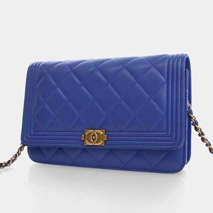 Pre Owned Chanel Blue Lambskin Boy Wallet on Chain (WOC)