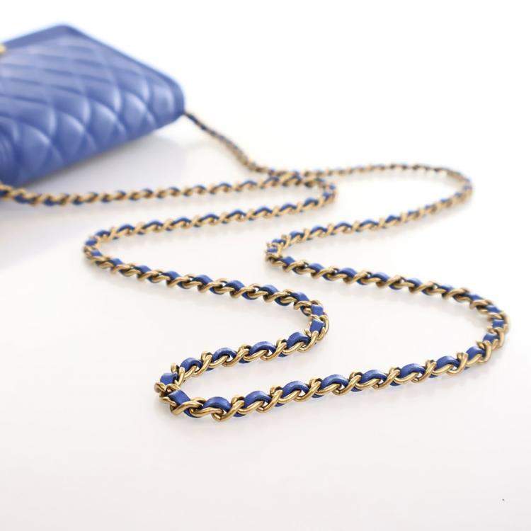 Pre Owned Chanel Blue Lambskin Boy Wallet on Chain (WOC)