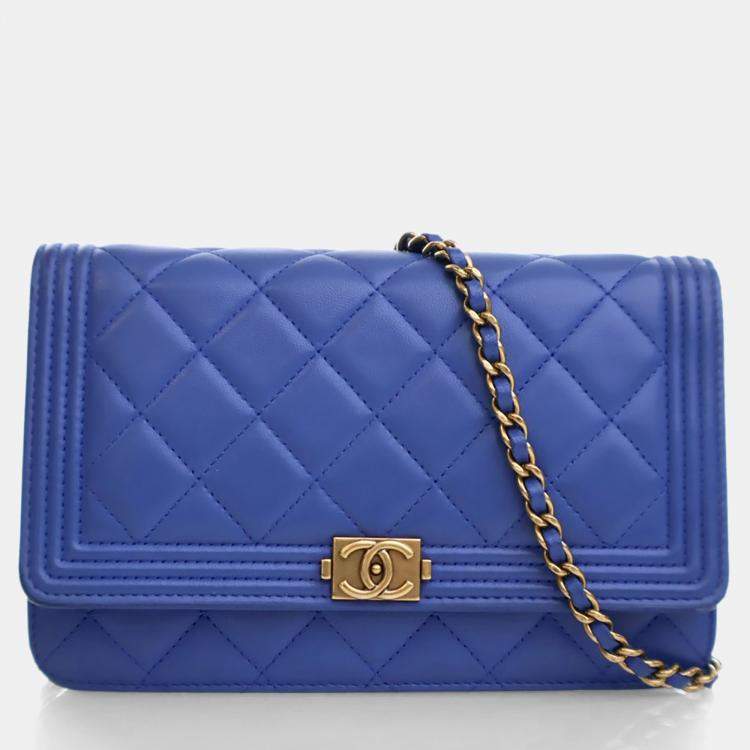 Pre Owned Chanel Blue Lambskin Boy Wallet on Chain (WOC)