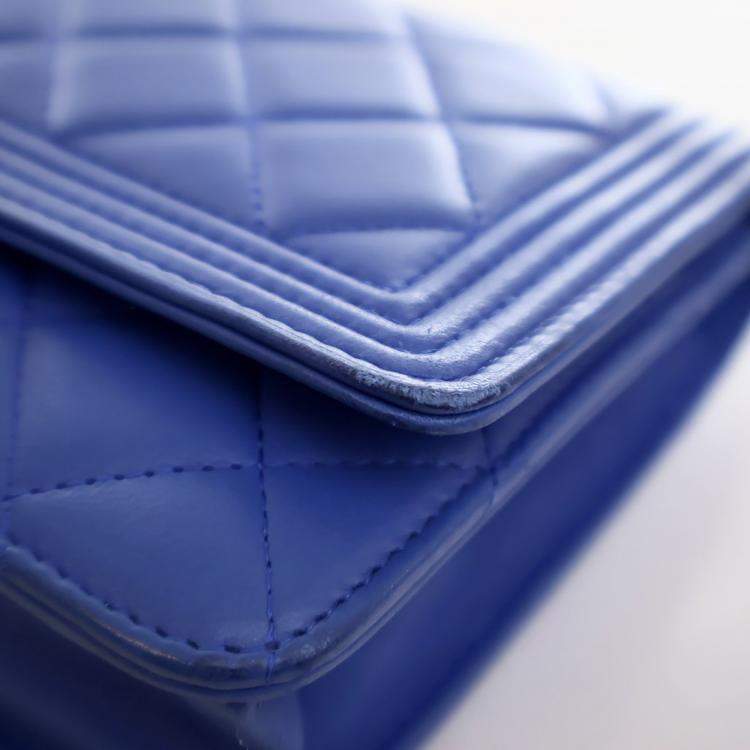 Pre Owned Chanel Blue Lambskin Boy Wallet on Chain (WOC)