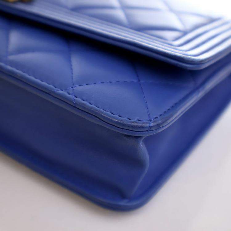 Pre Owned Chanel Blue Lambskin Boy Wallet on Chain (WOC)