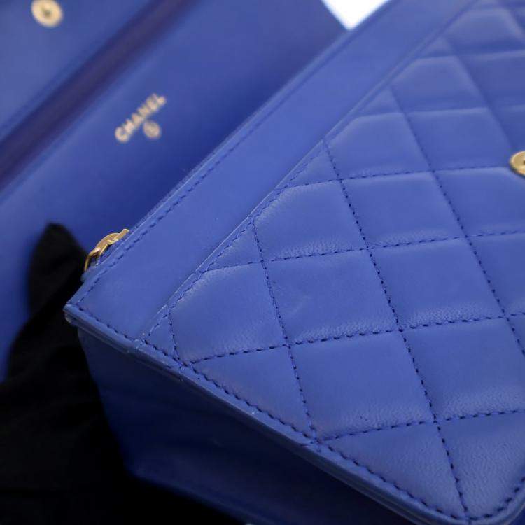 Pre Owned Chanel Blue Lambskin Boy Wallet on Chain (WOC)