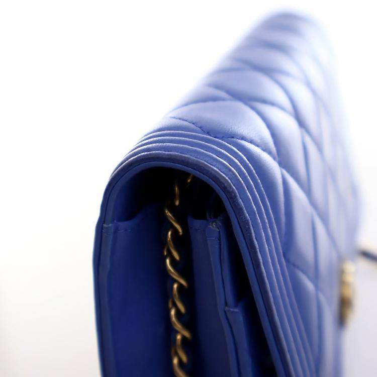 Pre Owned Chanel Blue Lambskin Boy Wallet on Chain (WOC)