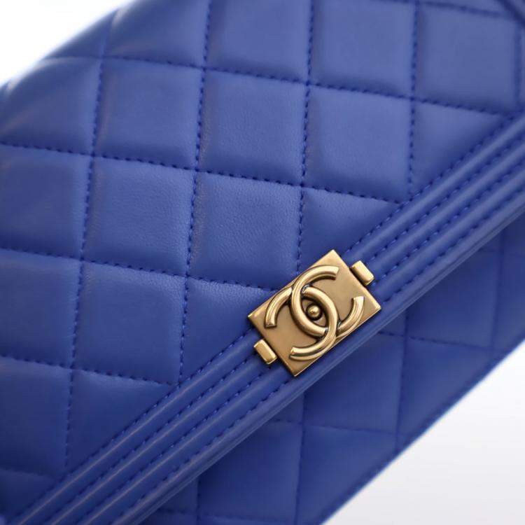 Pre Owned Chanel Blue Lambskin Boy Wallet on Chain (WOC)