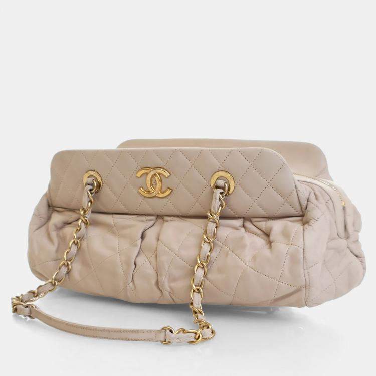Pre Owned Chanel Beige Calfskin Chic Quilt Bowling Bag